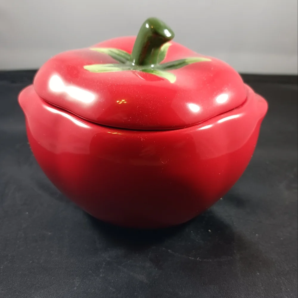 Vintage Tomato Shape Sugar/ Salt Jar Dish Small 4in x 4in
